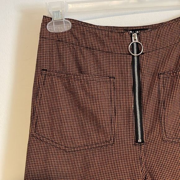 Retro Minimalist Houndstooth Pants 4 Edgy Rust Black Alt Trouser ASOS Zip Mod - Picture 6 of 16